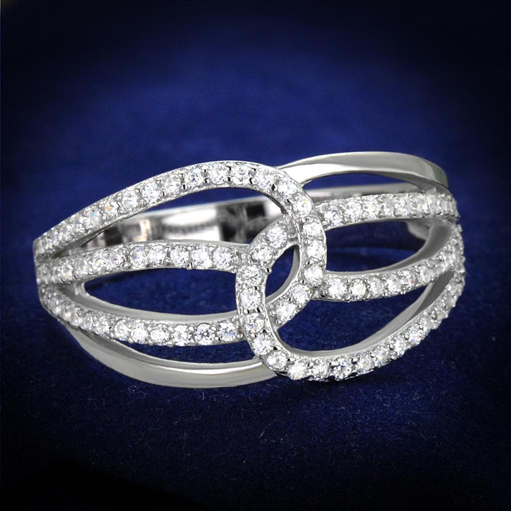 Sterling Silver CZ Pave Circle Interlock Open Wide Ring