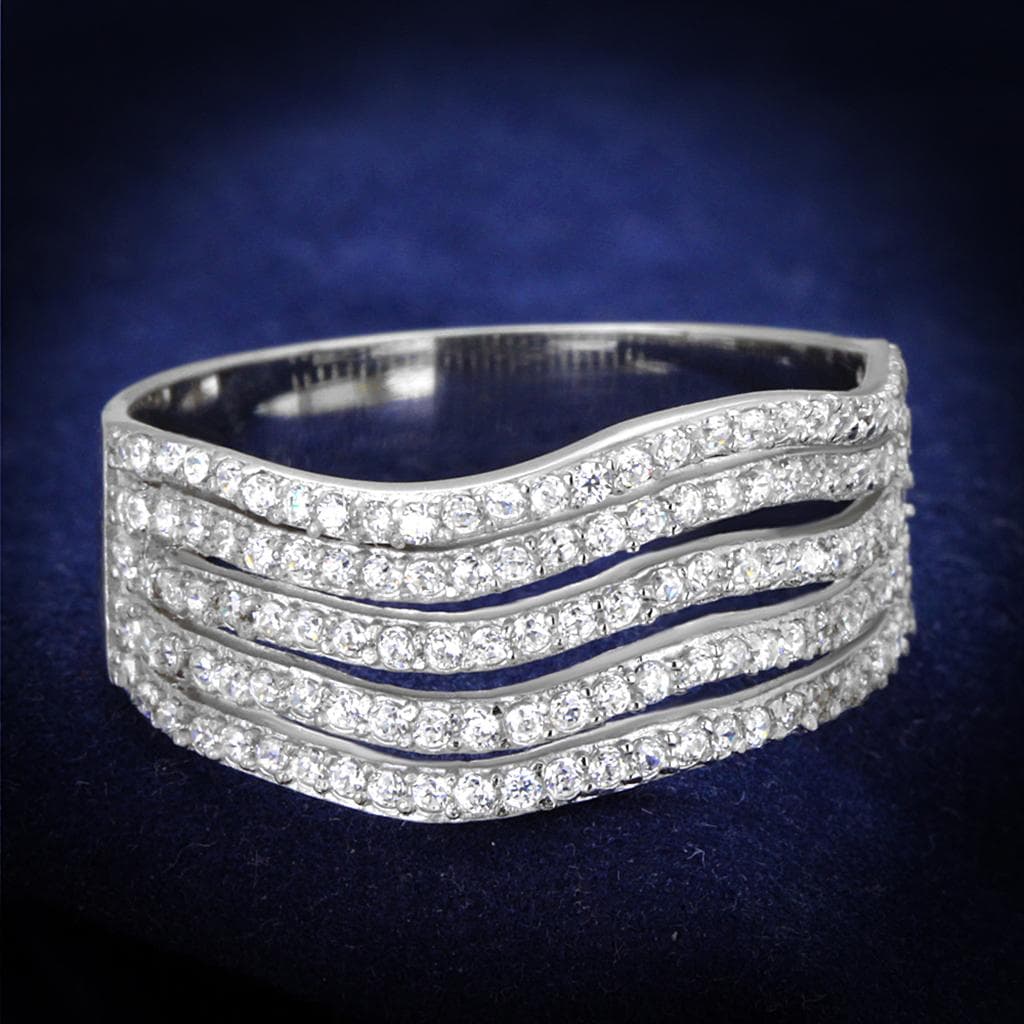 Sterling Silver CZ Pave Four Row Multi Band Wide Ring