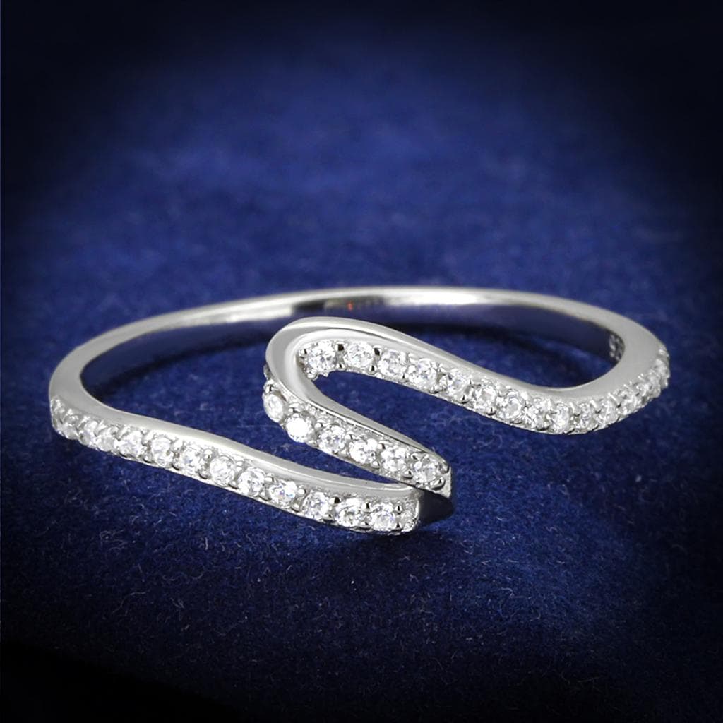 Sterling Silver CZ Pave S Bypass Open Thin Ring