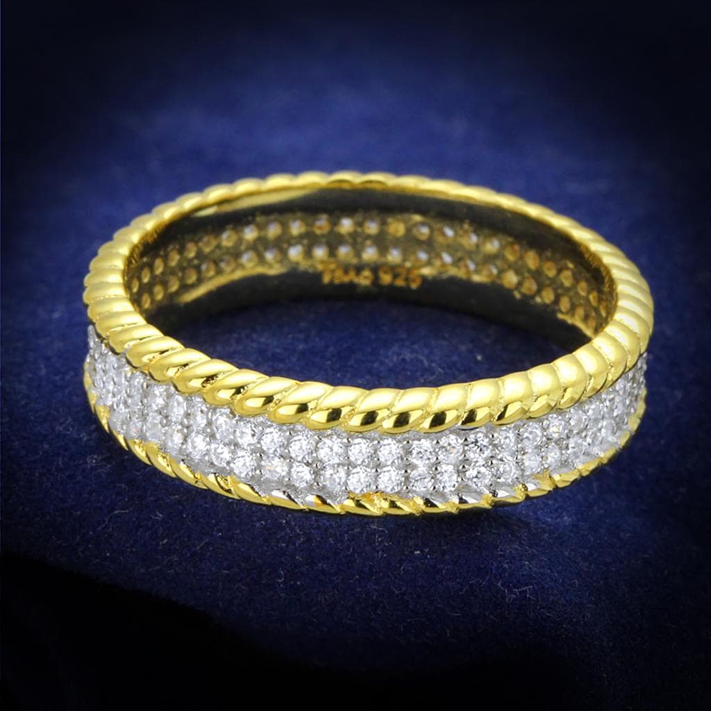 Sterling Silver Gold Two Tone CZ Twisted Rope Eternity Ring