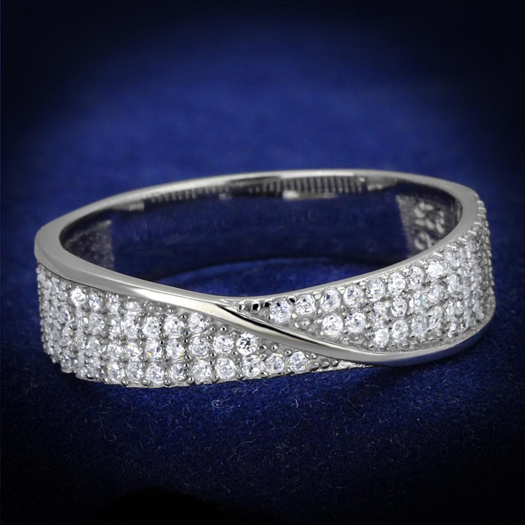 Sterling Silver CZ Pave Triple Row Wide Band Ring