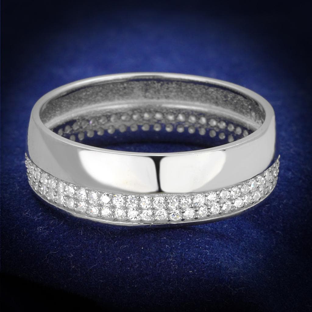 Sterling Silver CZ Multi Row Pave Wide Wedding Band Ring