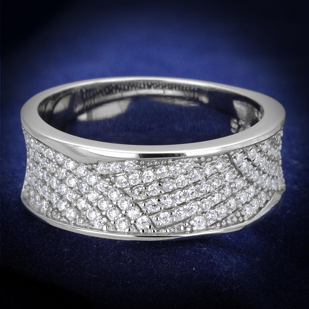 Sterling Silver CZ Diagonal Pave Half Band Ring