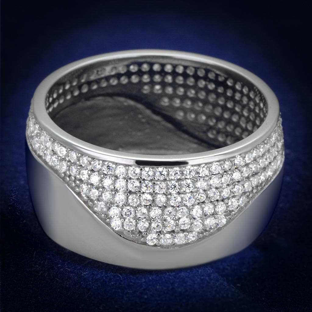 Sterling Silver CZ Multi Row Pave Dome Wide Ring