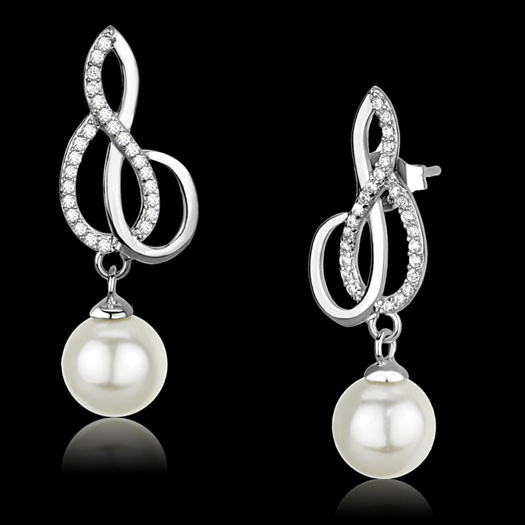 Sterling Silver CZ Pave Infinity Pearl Drop Earrings