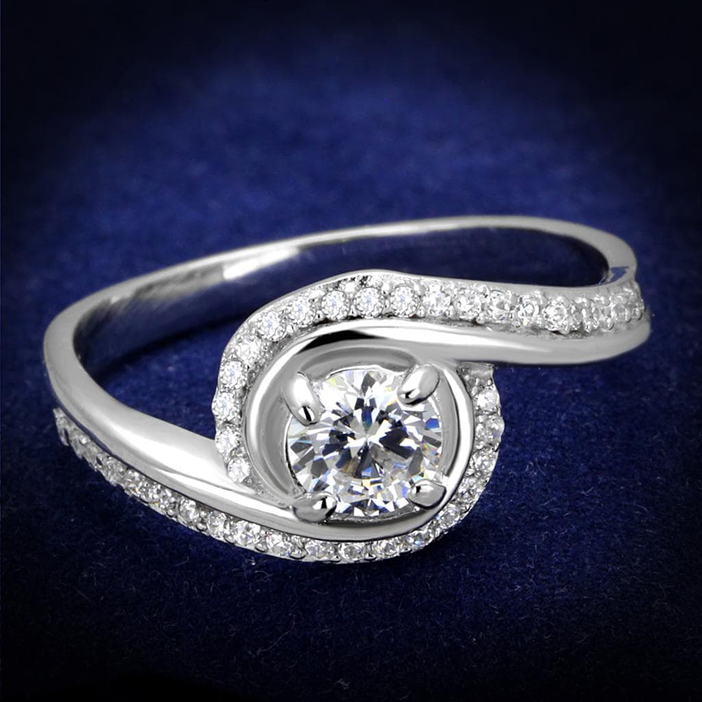 Sterling Silver CZ Round Swirl Halo Bypass Pave Ring