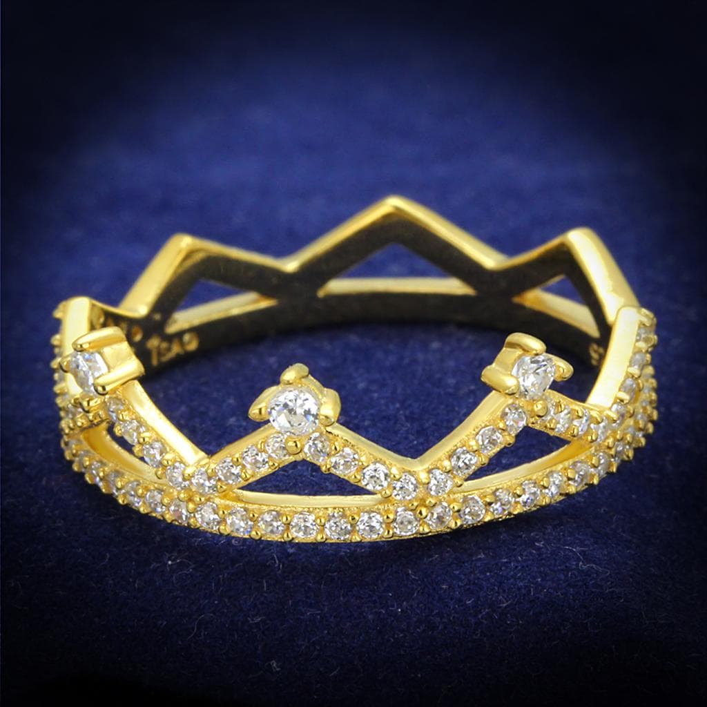 Sterling Silver Gold Two Tone CZ Crown Tiara Double Ring