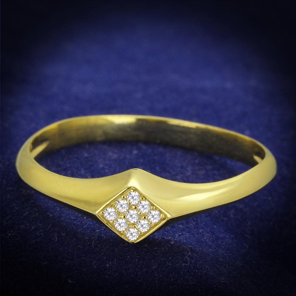 Sterling Silver Gold Two Tone CZ Diamond Shape Flat Ring