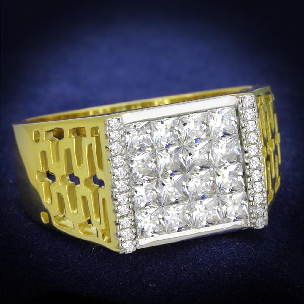 Sterling Silver Gold Two Tone CZ Princess Cutout Lattice Ring