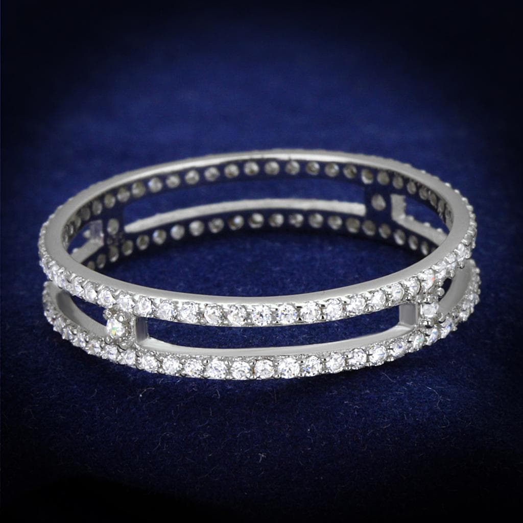Sterling Silver CZ Double Row Channel Bangle Ring