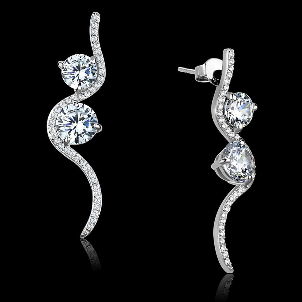 Sterling Silver CZ Round Wave S Curve Climber Earrings
