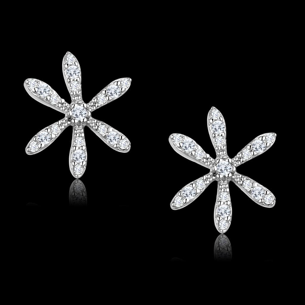 Sterling Silver CZ Pave Daisy Flower Stud Earrings