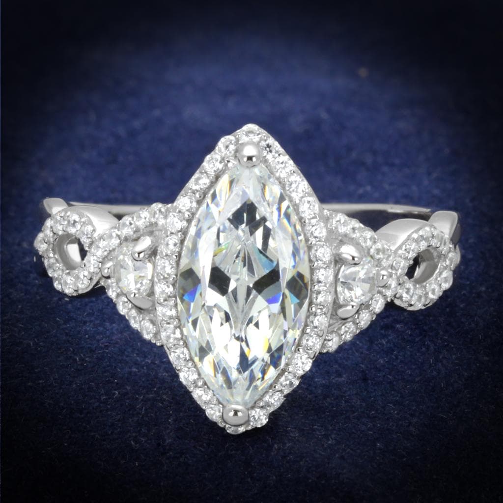 Sterling Silver CZ Marquise Large Halo Filigree Pave Ring