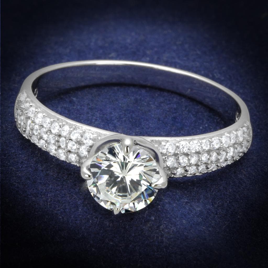 Sterling Silver CZ Round Multi Row Pave Cathedral Wide Ring