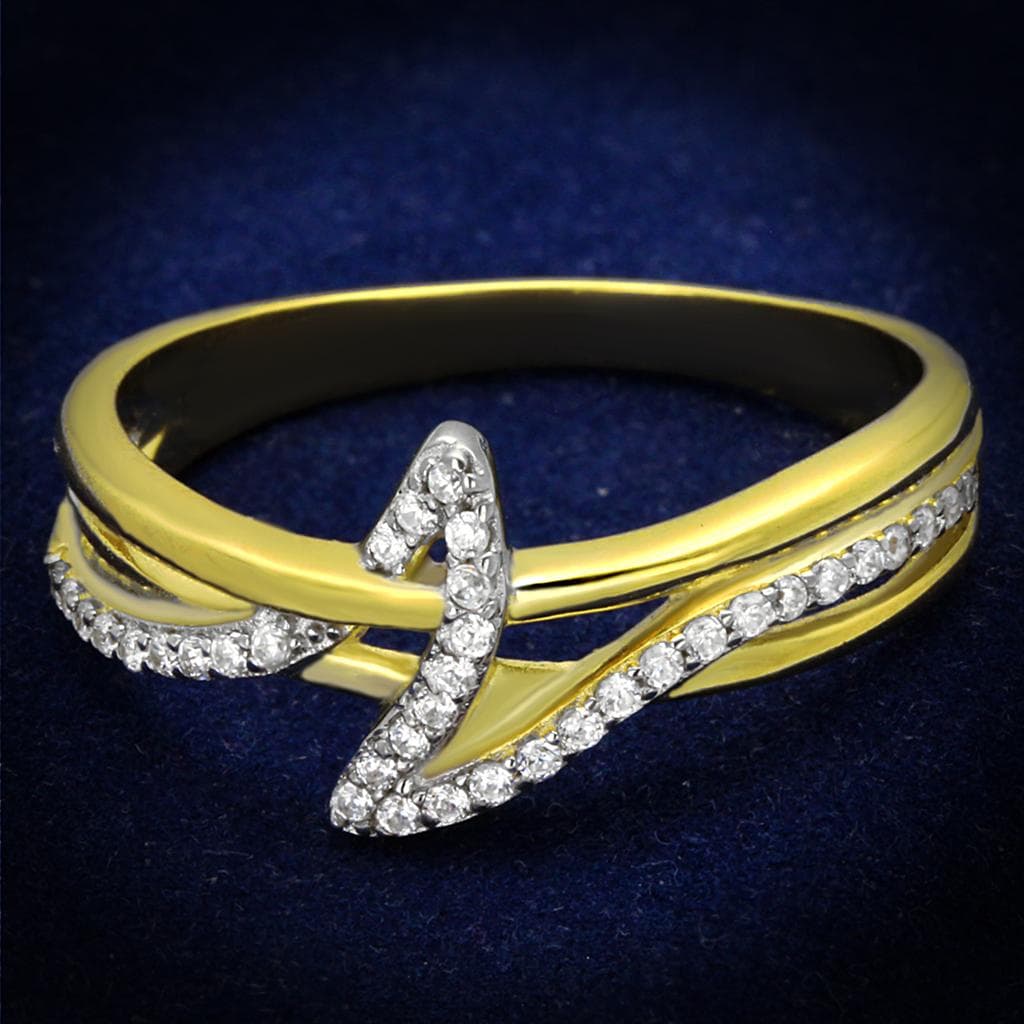 Sterling Silver Gold Two Tone CZ V Chevron X Crossover Ring