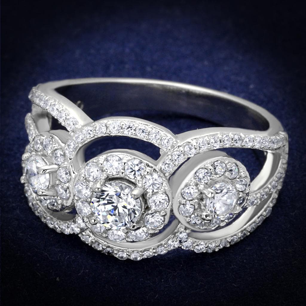 Sterling Silver CZ Triple Round Halo Infinity Wide Ring