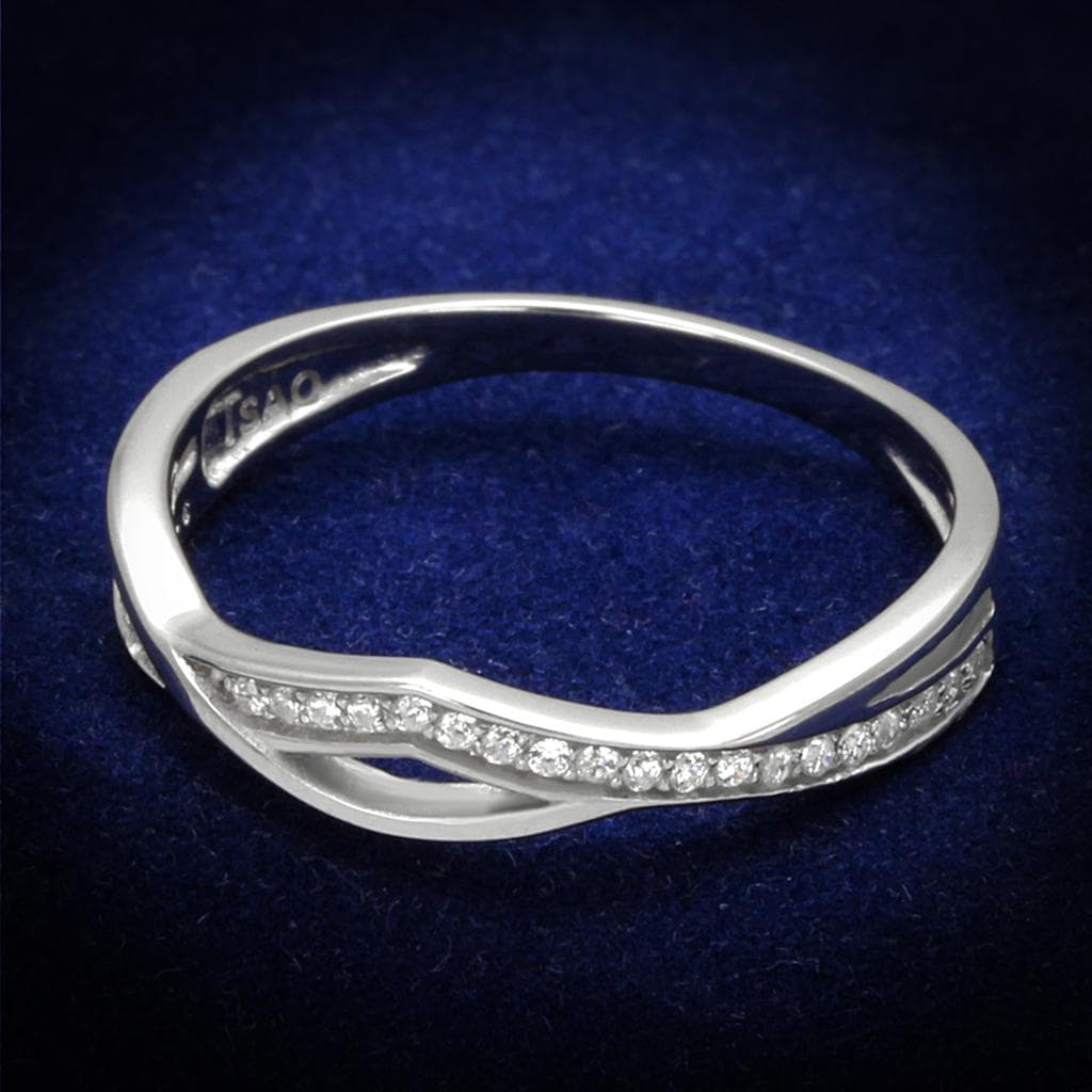 Sterling Silver CZ Pave Twisted Crossover Thin Band Ring