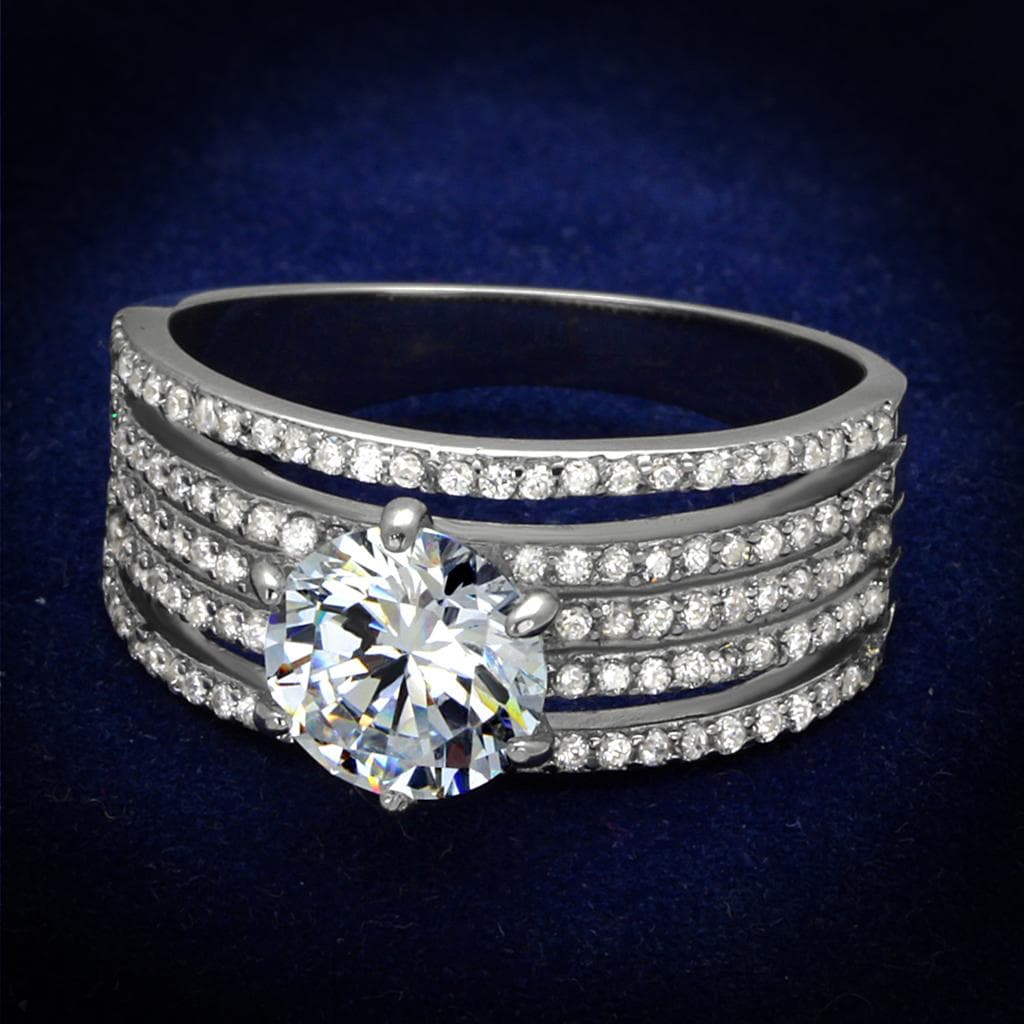 Sterling Silver CZ Round Multi Row Pave Wide Cathedral Ring