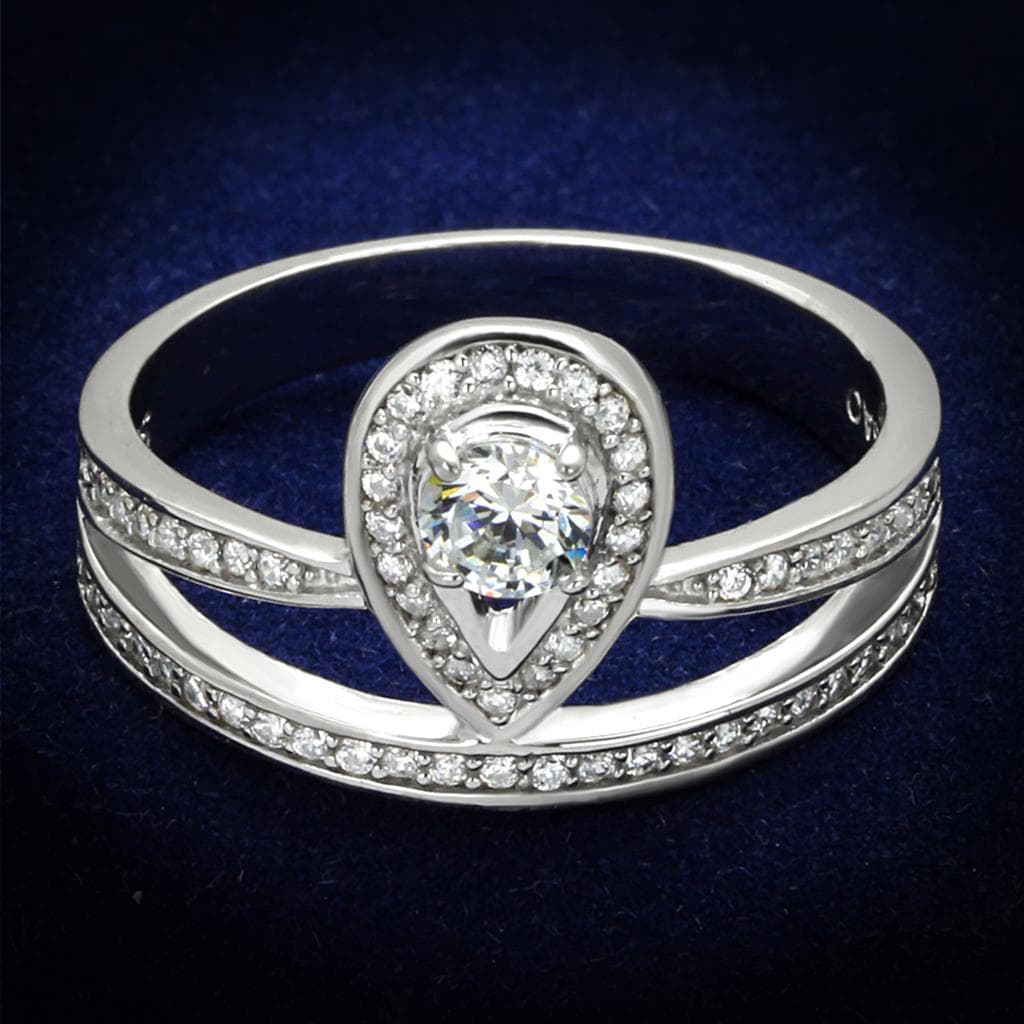 Sterling Silver CZ Pear Halo Multi Row Pave Ring