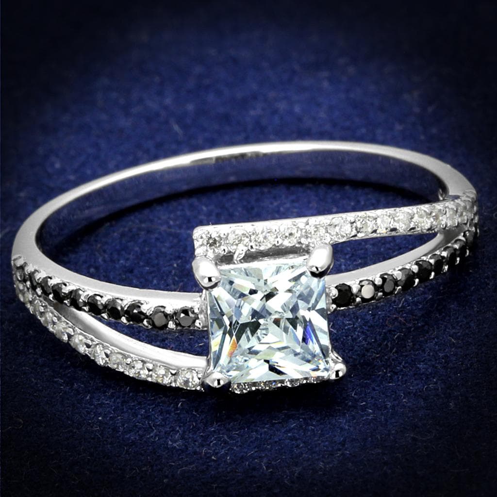 Sterling Silver Black CZ Princess Channel Bypass Thin Ring