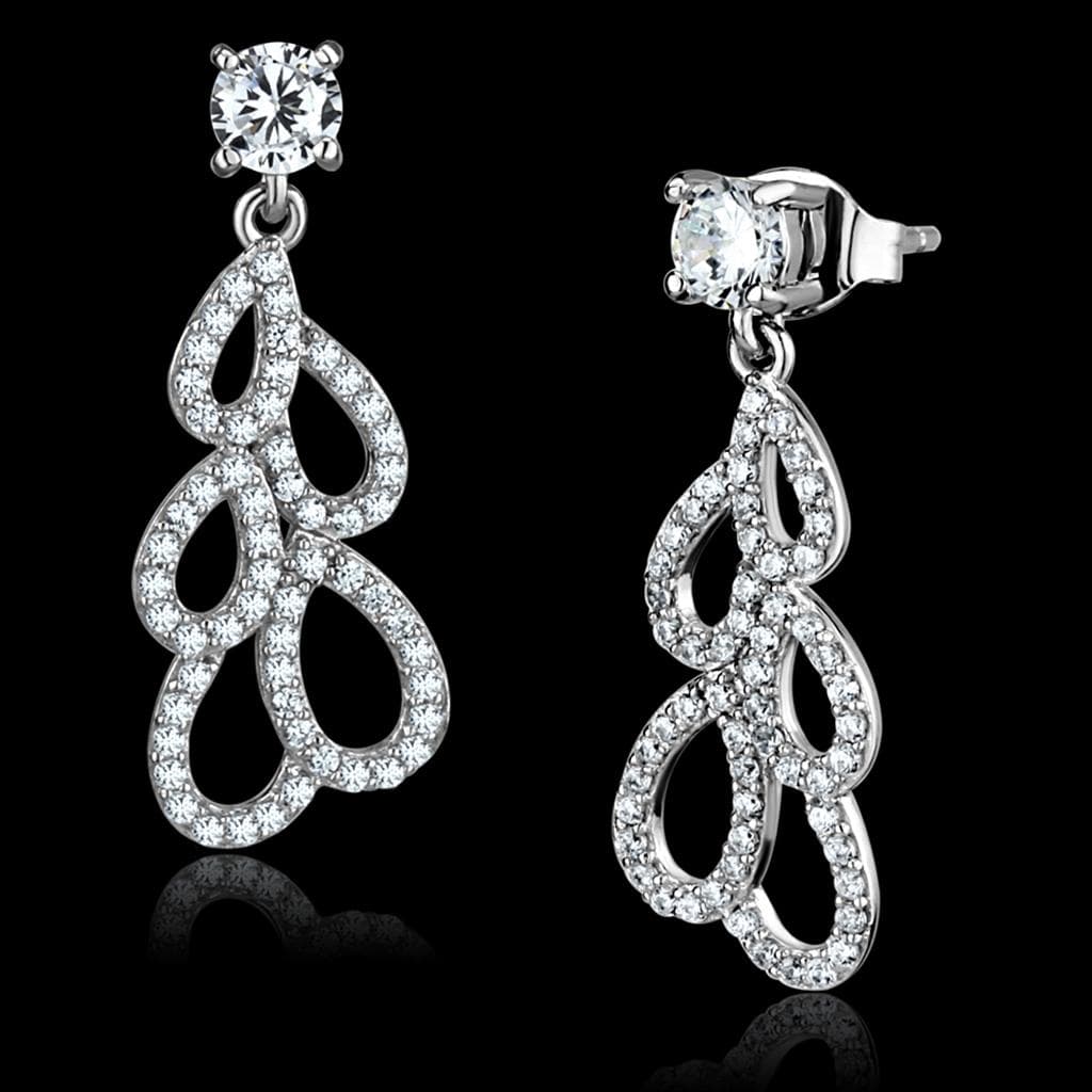 Sterling Silver CZ Pave Infinity Twist Long Drop Earrings