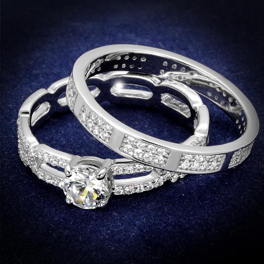 Sterling Silver CZ Pave Infinity Crossover Channel Bridal Ring