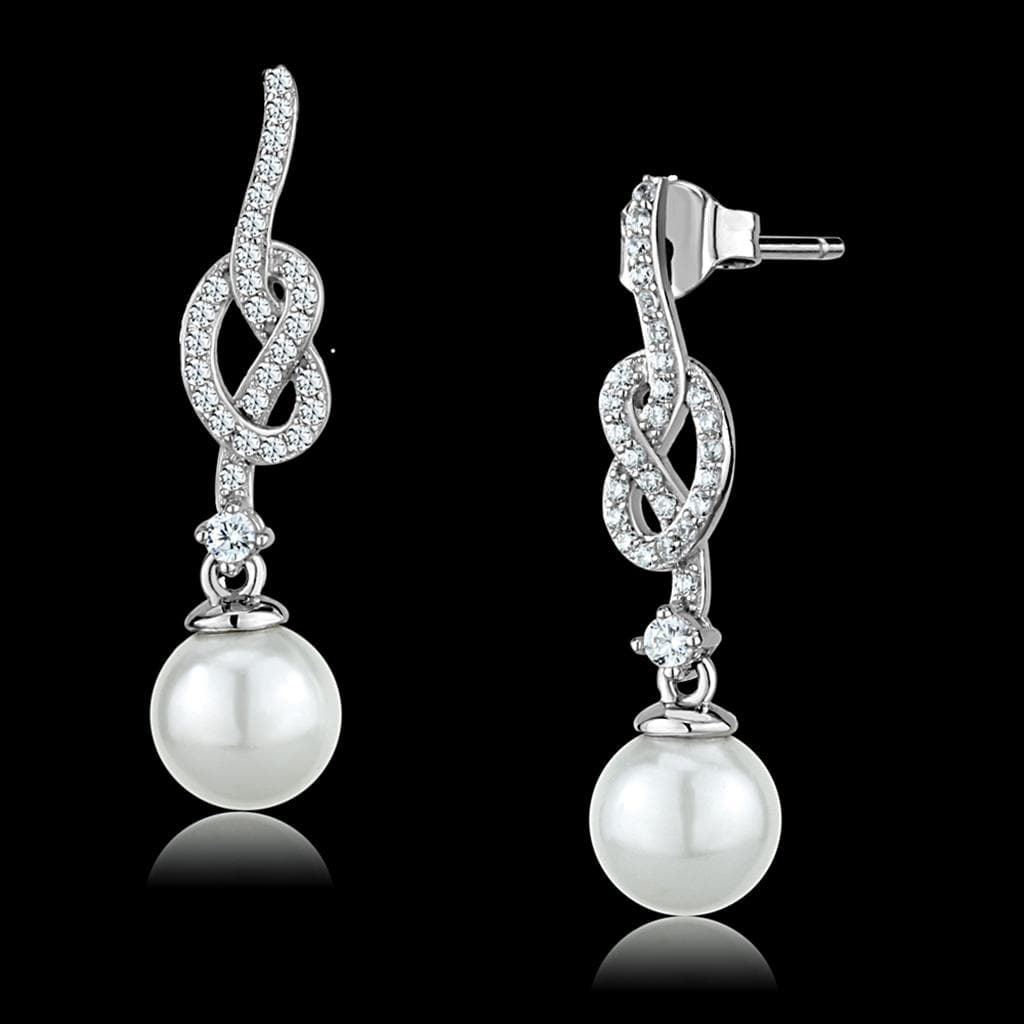 Sterling Silver CZ Infinity Twist Pearl Drop Earrings