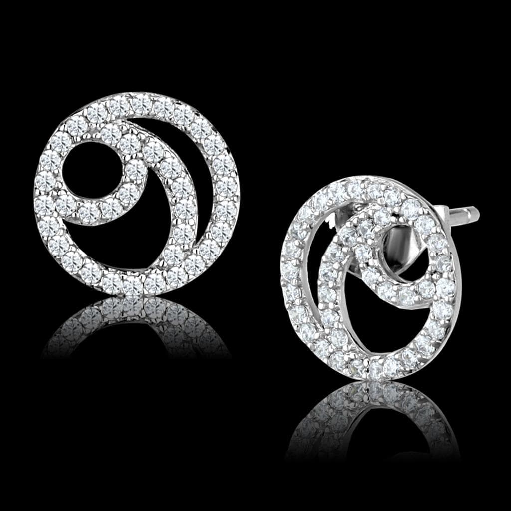 Sterling Silver CZ Pave Spiral Circle Stud Earrings