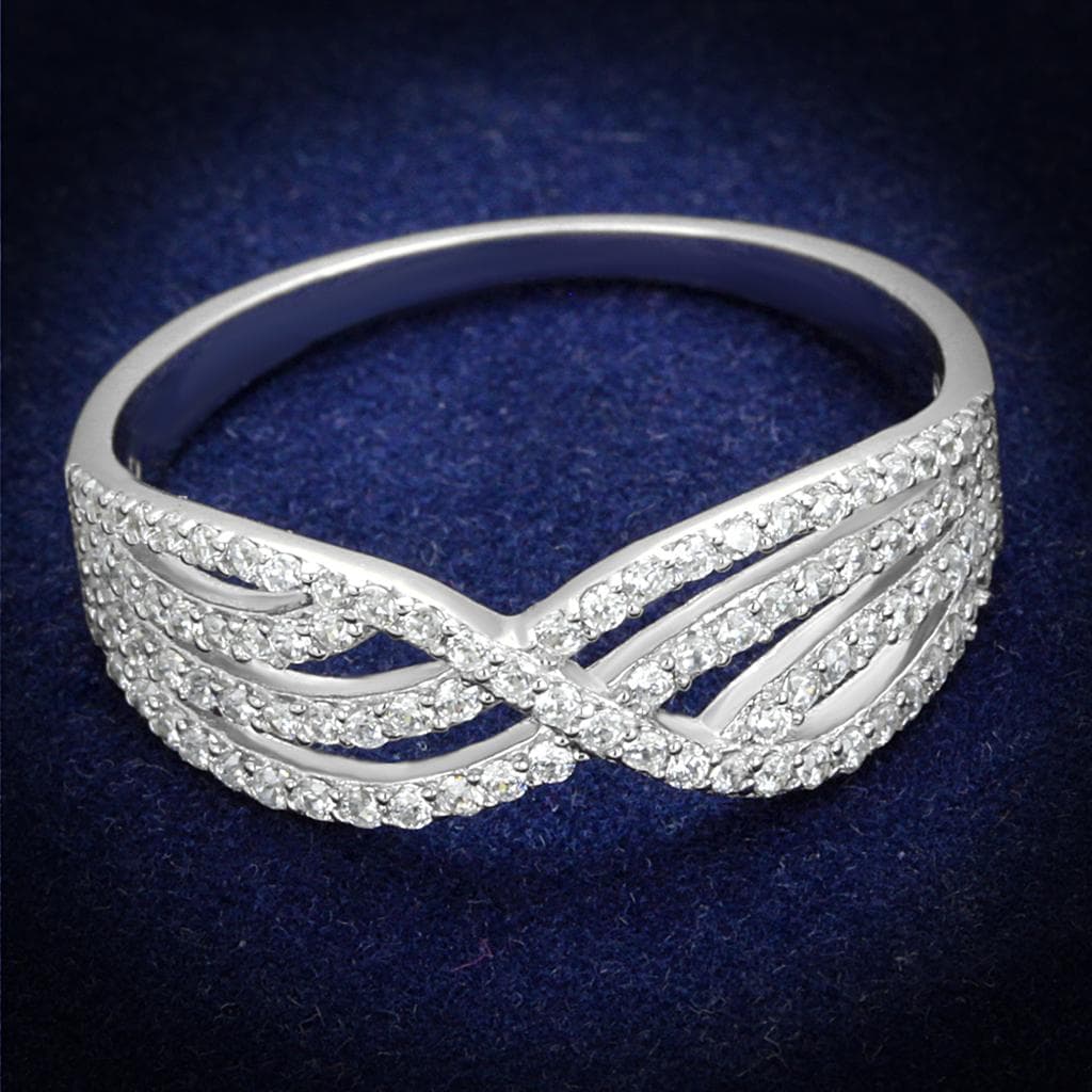 Sterling Silver CZ Pave X Crossover Infinity Wide Ring
