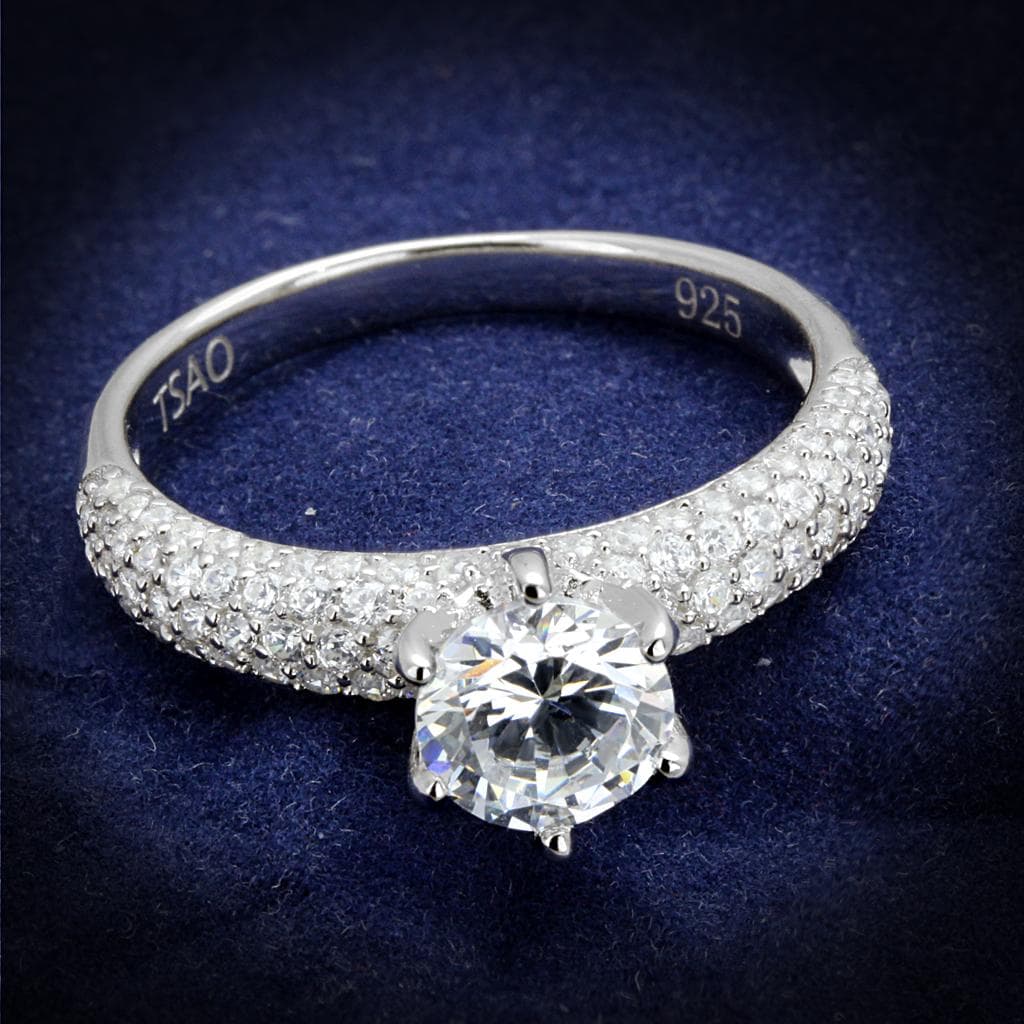 Sterling Silver CZ Round Multi Row Pave Six Prong Ring