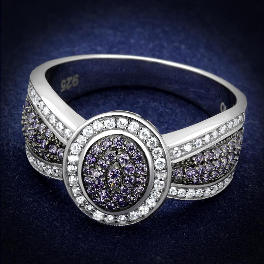 Sterling Silver Lavender CZ Pave Round Concentric Halo Wide Ring