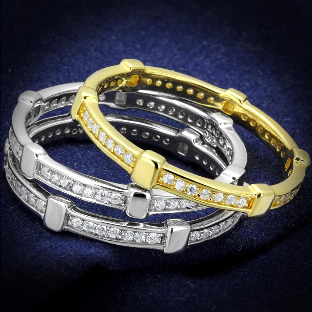 Sterling Silver Gold Two Tone Black CZ Channel Triple Stack Ring
