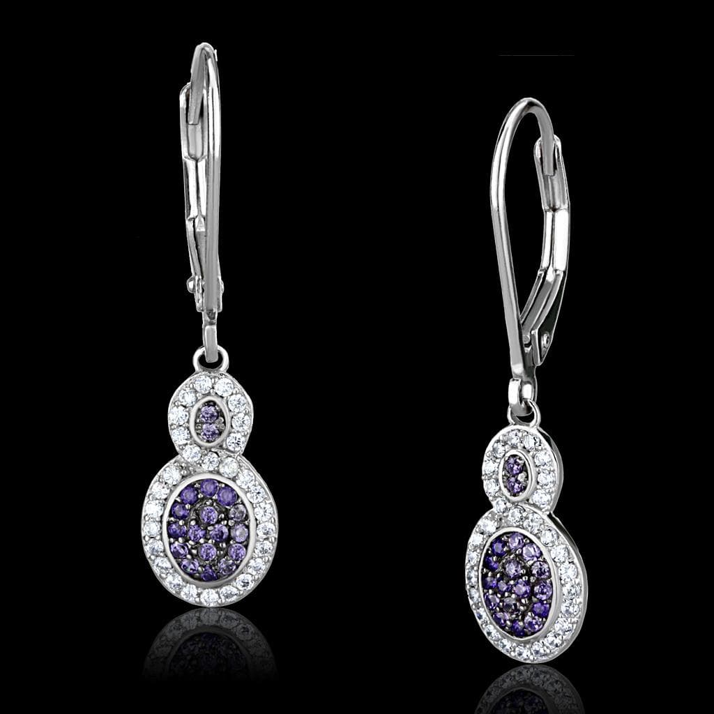 Sterling Silver Tanzanite CZ Round Double Halo Leverback Earrings