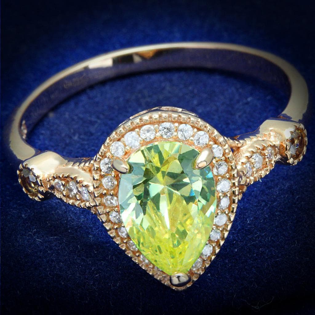 Sterling Silver Rose Gold Peridot Pear Halo Pave Ring
