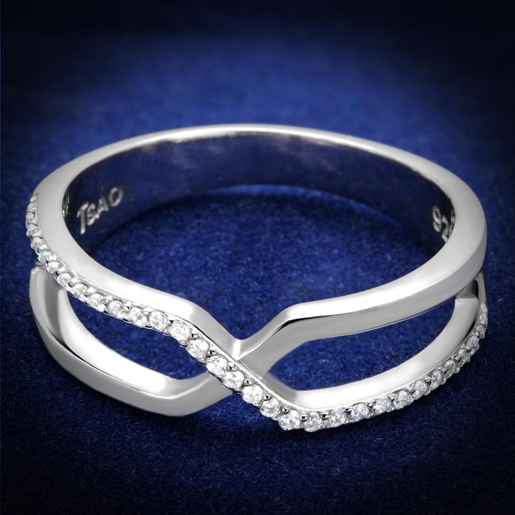 Sterling Silver CZ X Crossover Pave Open Ring