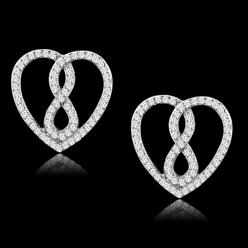 Sterling Silver CZ Pave Heart Infinity Open Stud Earrings