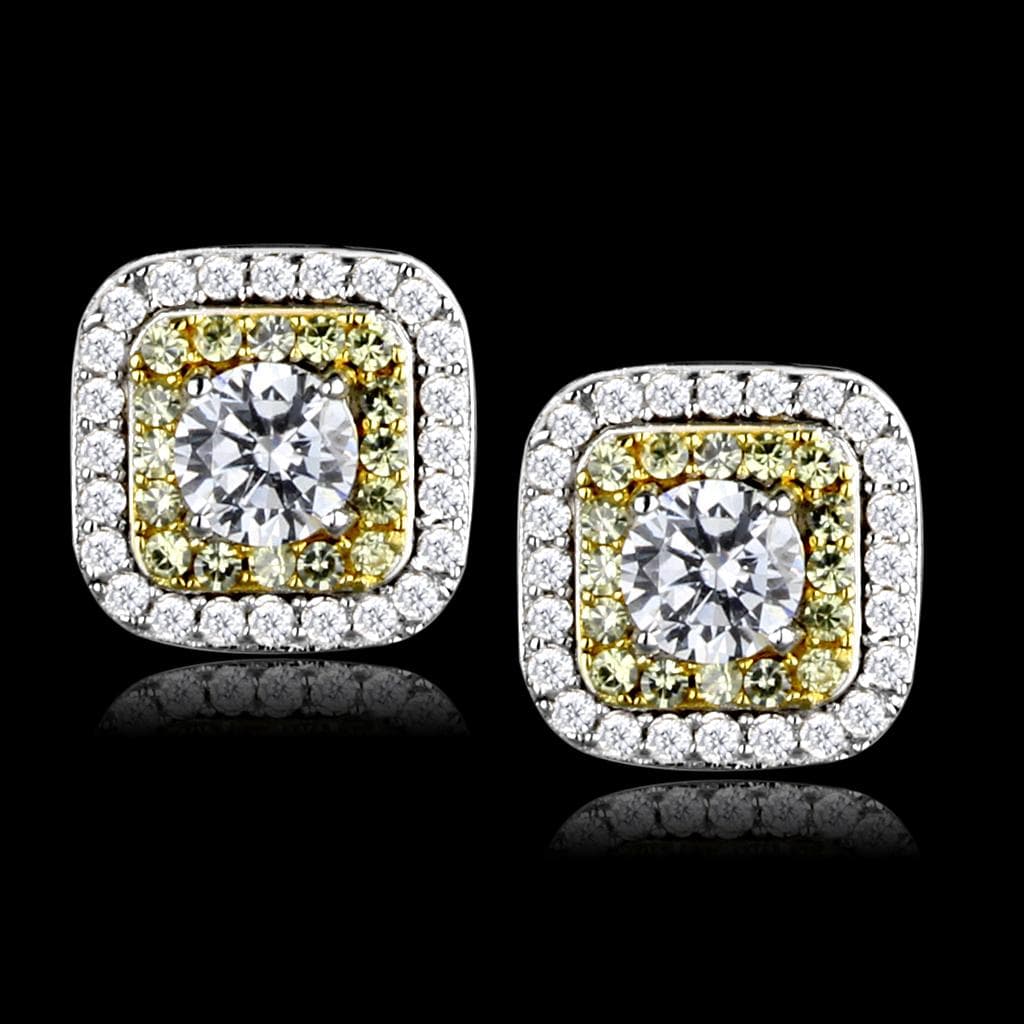 Sterling Silver Canary Yellow CZ Cushion Double Halo Earrings