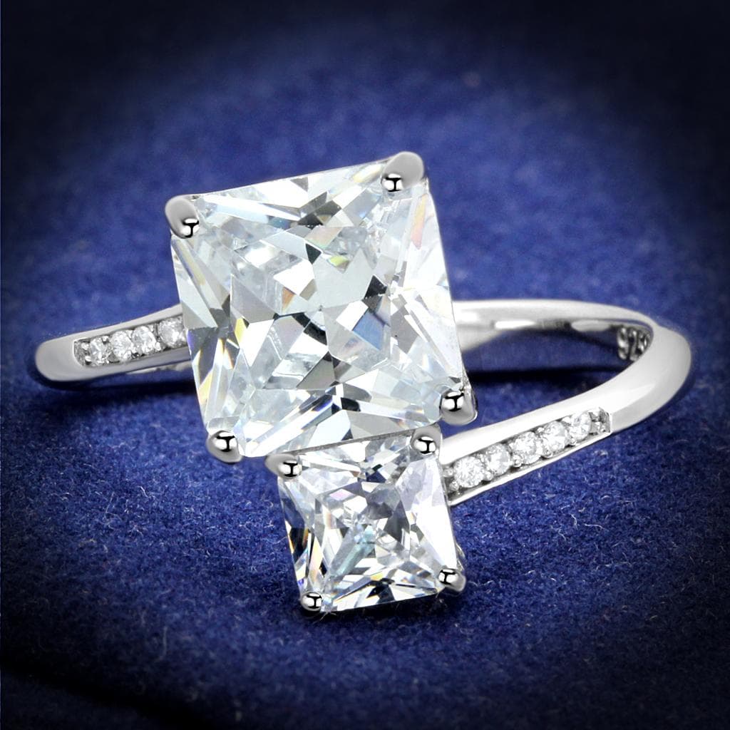 Sterling Silver CZ Princess Large Solitaire Pave Ring