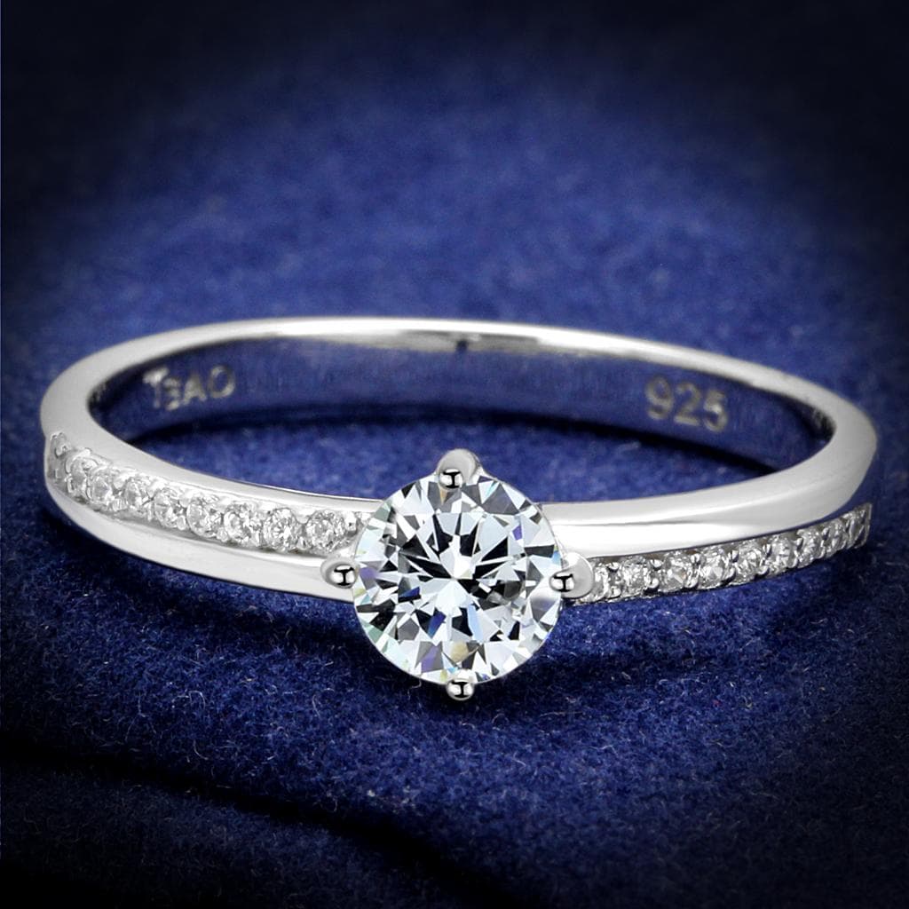 Sterling Silver CZ Round Solitaire Six Prong Pave Ring