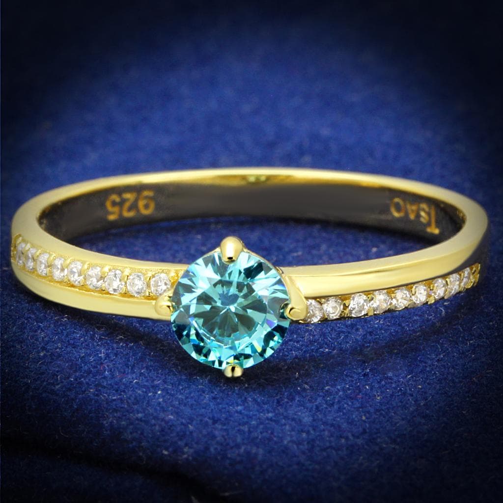 Sterling Silver Gold Two Tone Paraiba CZ Round Solitaire Ring