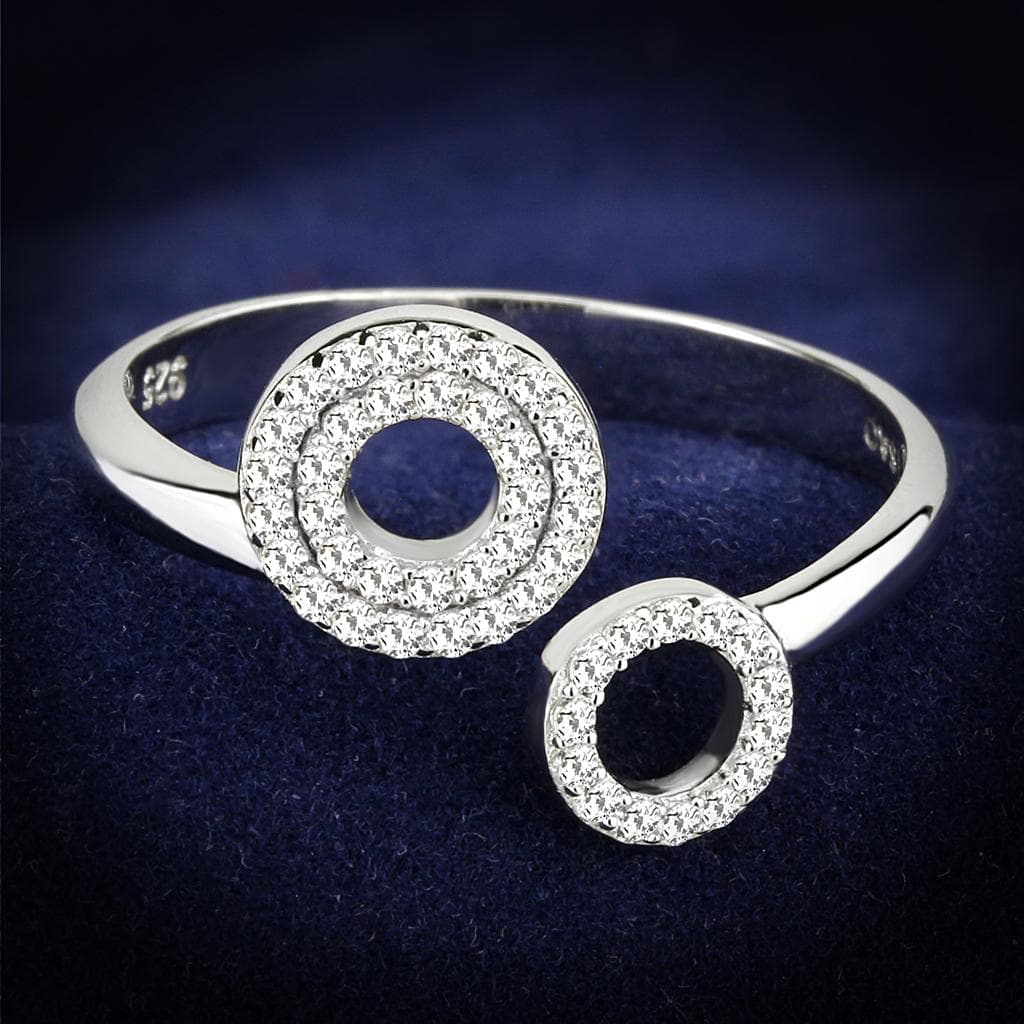 Sterling Silver CZ Pave Double Circle Open Ring