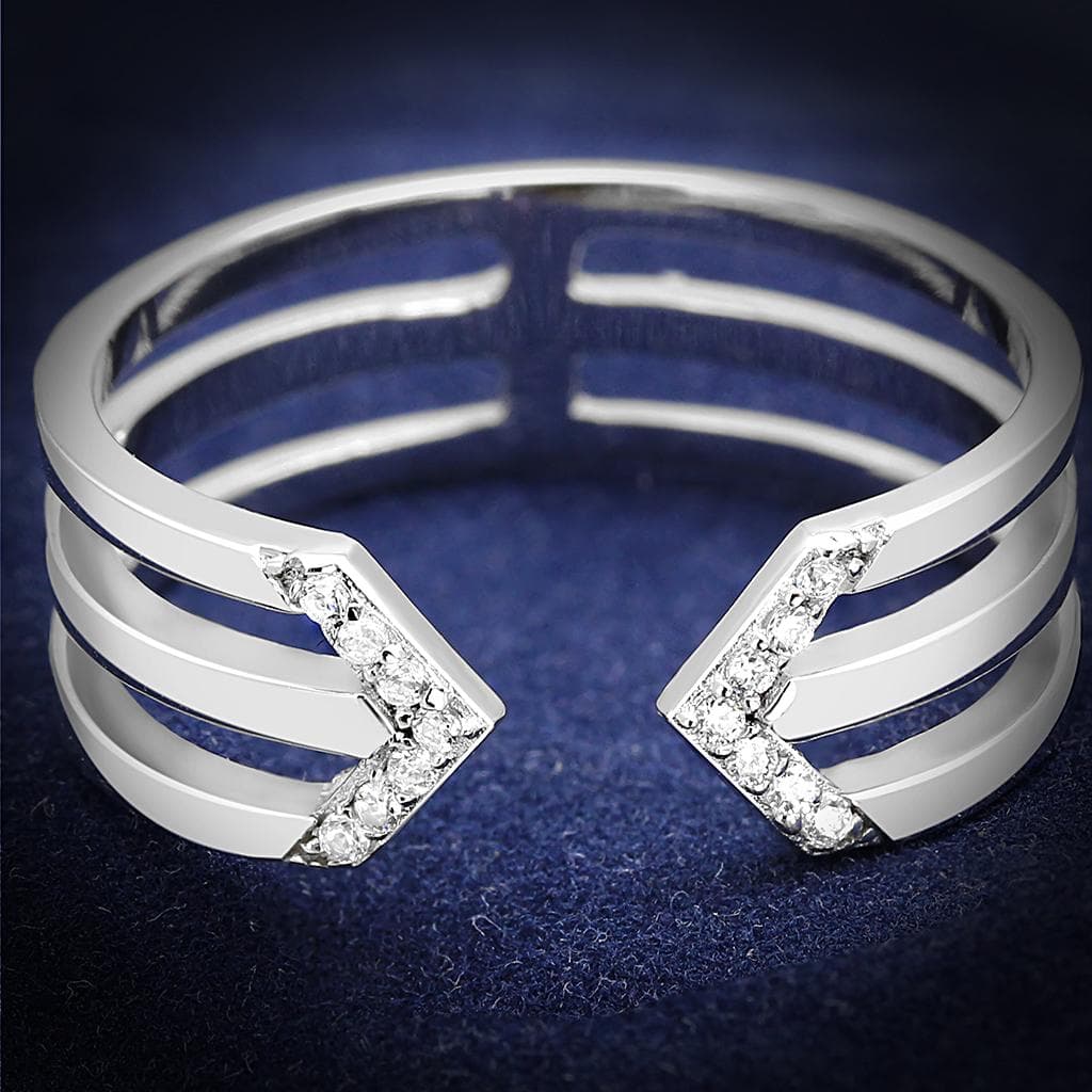 Sterling Silver CZ V Chevron Triple Bar Open Wide Ring