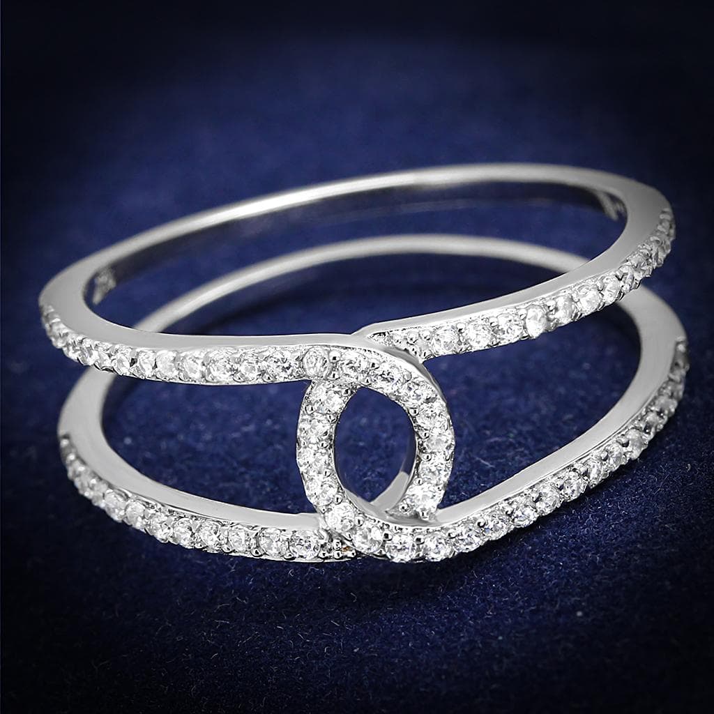 Sterling Silver CZ Pave Loop Knot Double Band Ring
