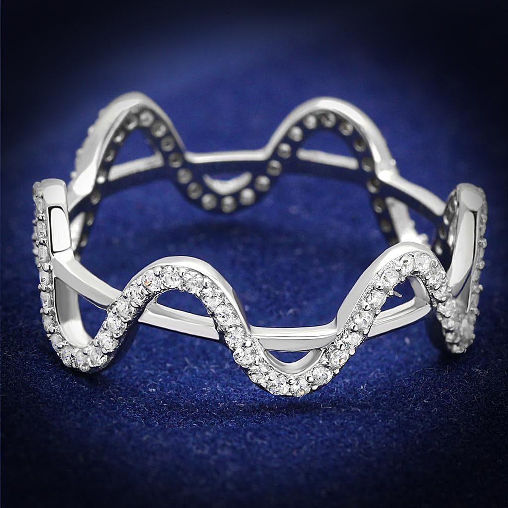 Sterling Silver CZ Pave Wave Scallop Stack Ring