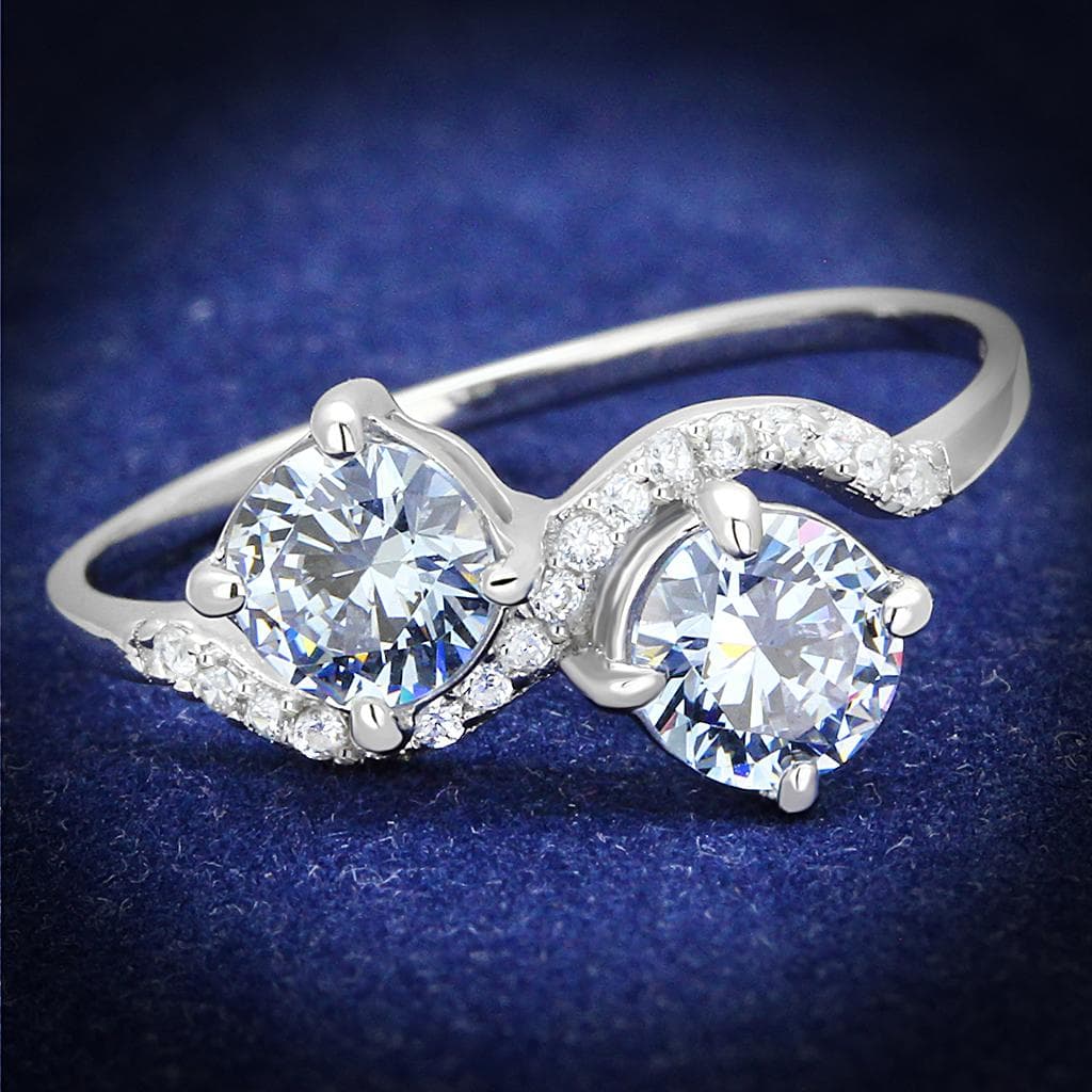 Sterling Silver CZ Round Double Solitaire Twist Bypass Ring