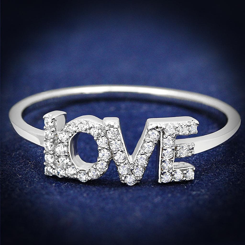 Sterling Silver CZ Pave LOVE Word Letter Ring