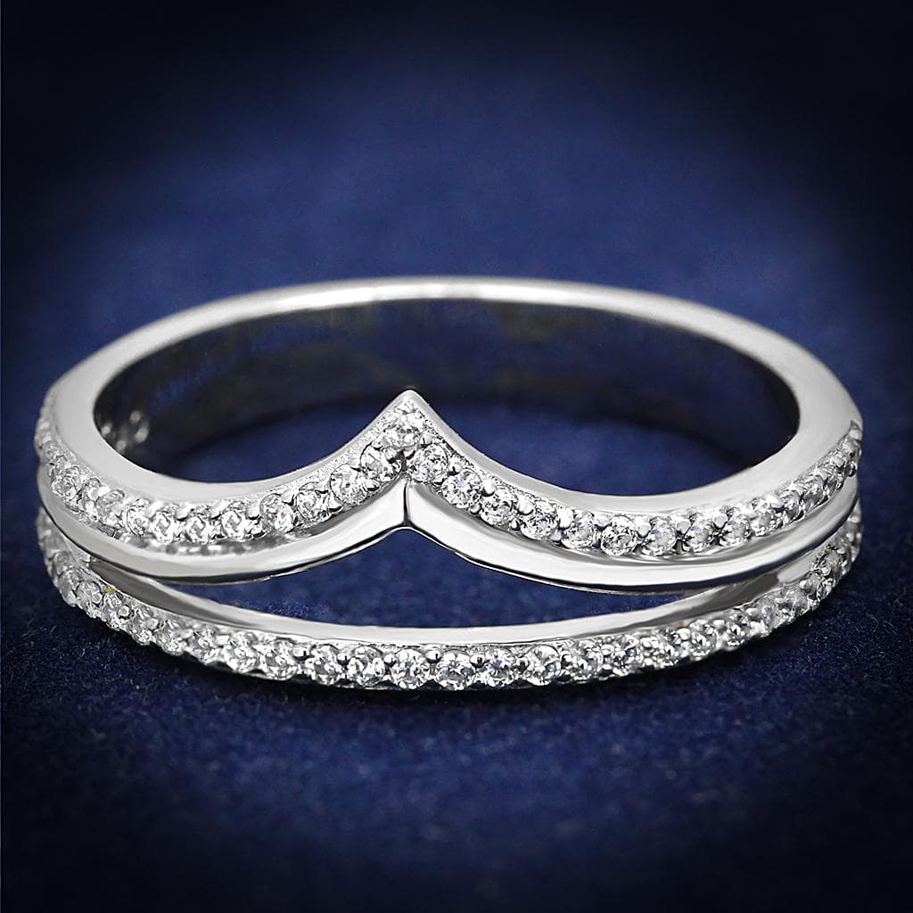 Sterling Silver CZ Pave V Chevron Double Band Ring