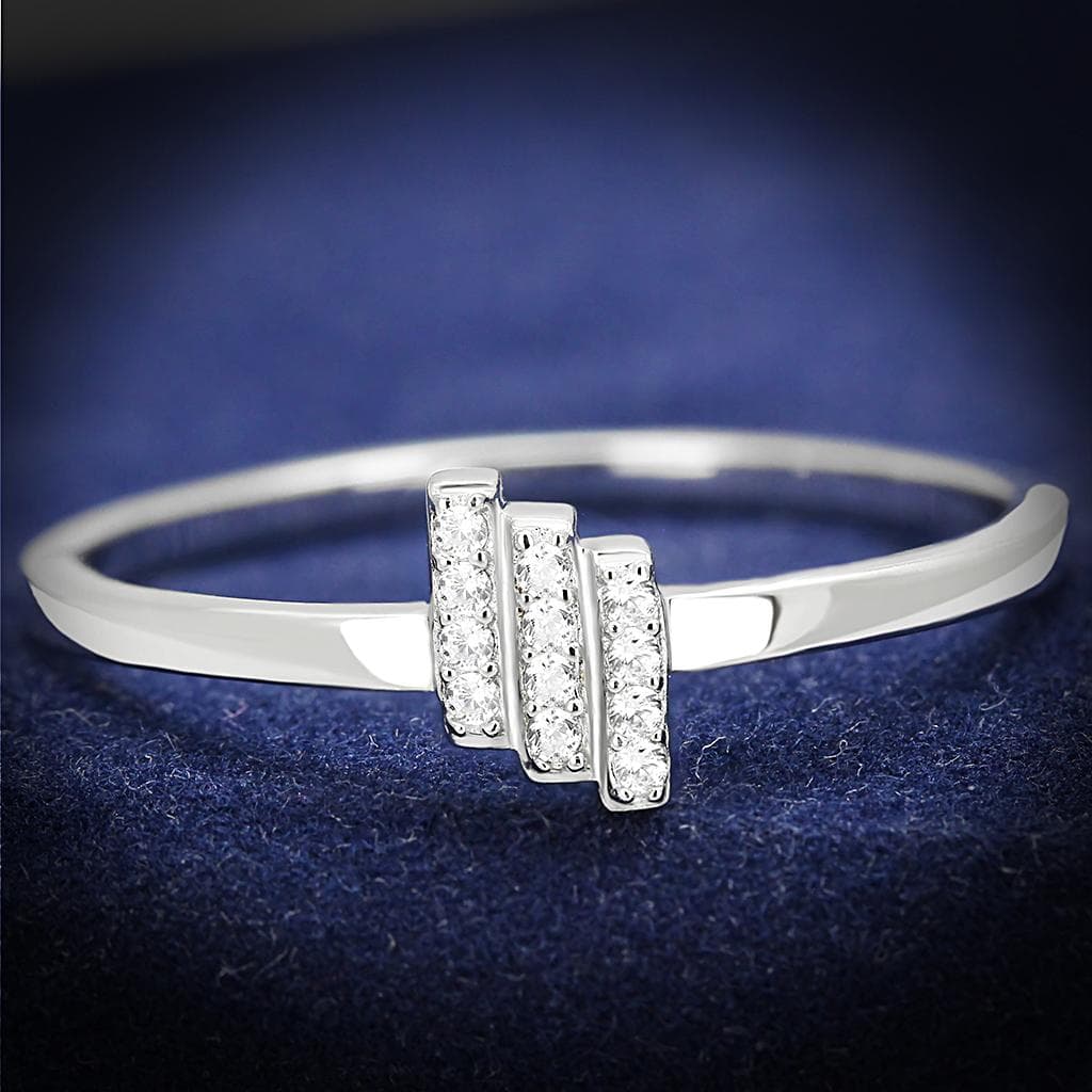 Sterling Silver CZ Triple Bar Channel Open Ring