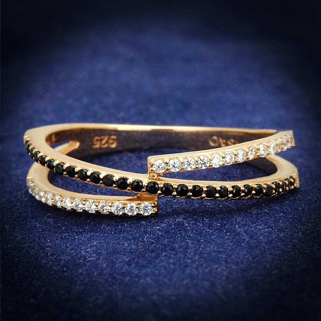 Sterling Silver Gold Black White CZ Double Row Pave Ring