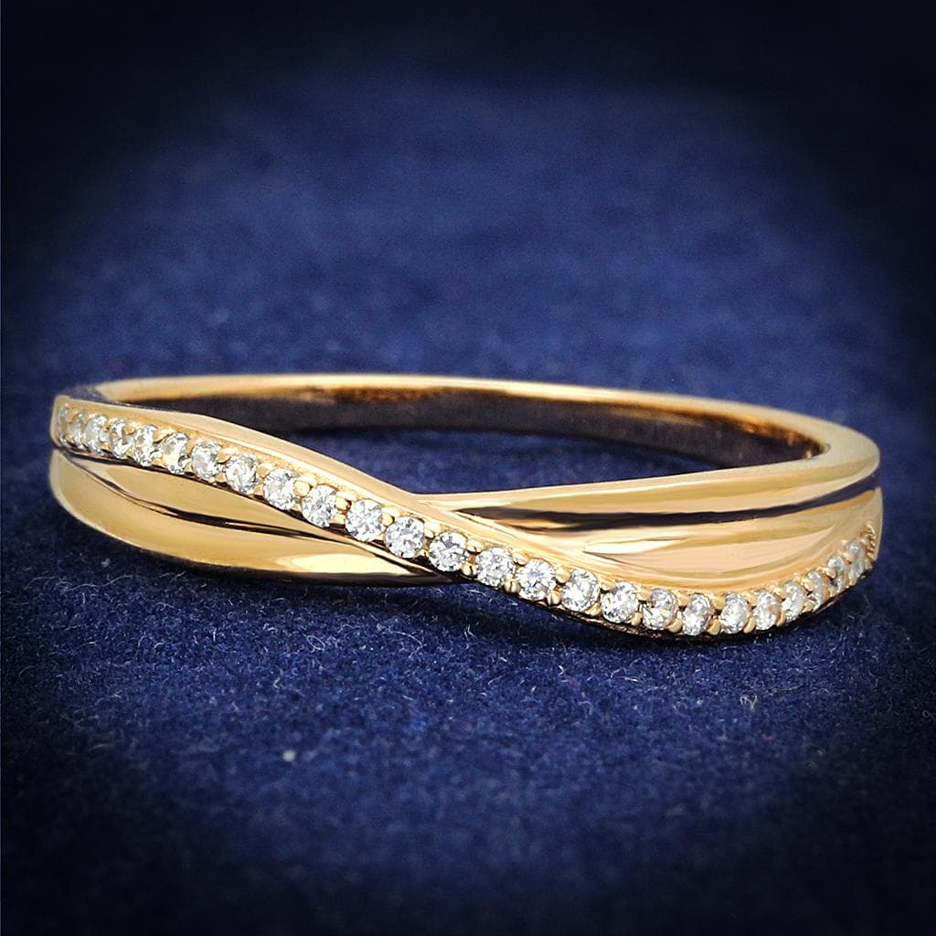 Sterling Silver Gold CZ Pave Twisted Intertwined Band Ring